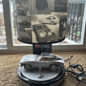 Silver Corvette Theme Table Lamp with Model Car